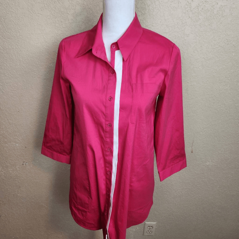 Lafayette 148 Hot Pink Button Down Shirt with White Stripe Size 0 (7119)